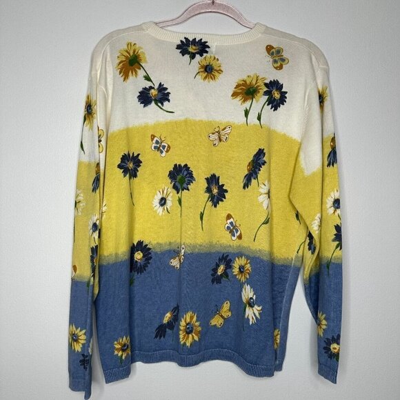 Teddi Floral Cardigan Sweater Petite Size L Daisies Cotton Ramie Boho - Picture 4 of 10